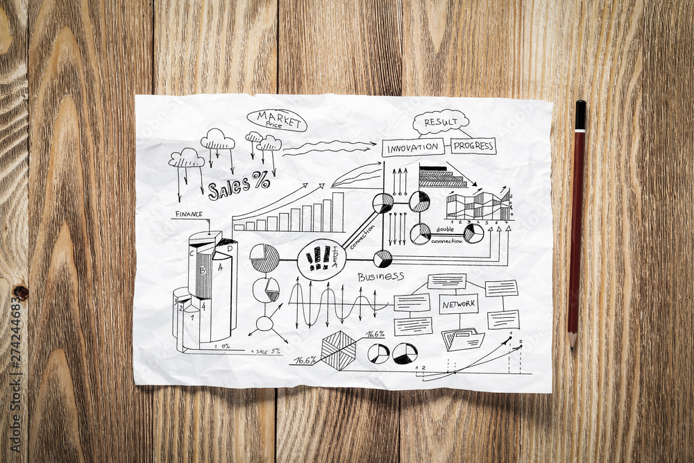 Naklejka premium Financial statistics and analytics hand drawn