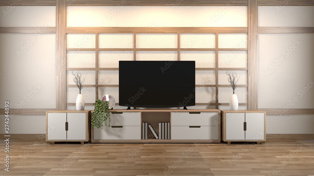 interior design,modern living room with smart tv,table,lamp,wood floor and white wall minimal style.3D rendering interior design,modern living room with smart tv,table,lamp,wood floor and white wall minimal style.3D rendering