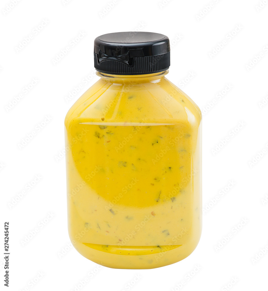 Jalapeno Mustard bottle on white background Jalapeno Mustard bottle on white background