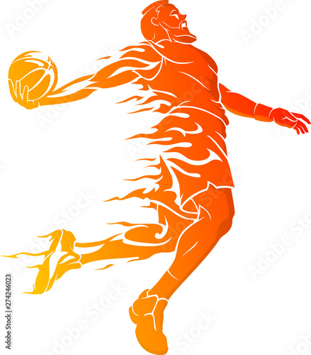 Basketball Dunk Bearded Player, Abstract Hot Flame