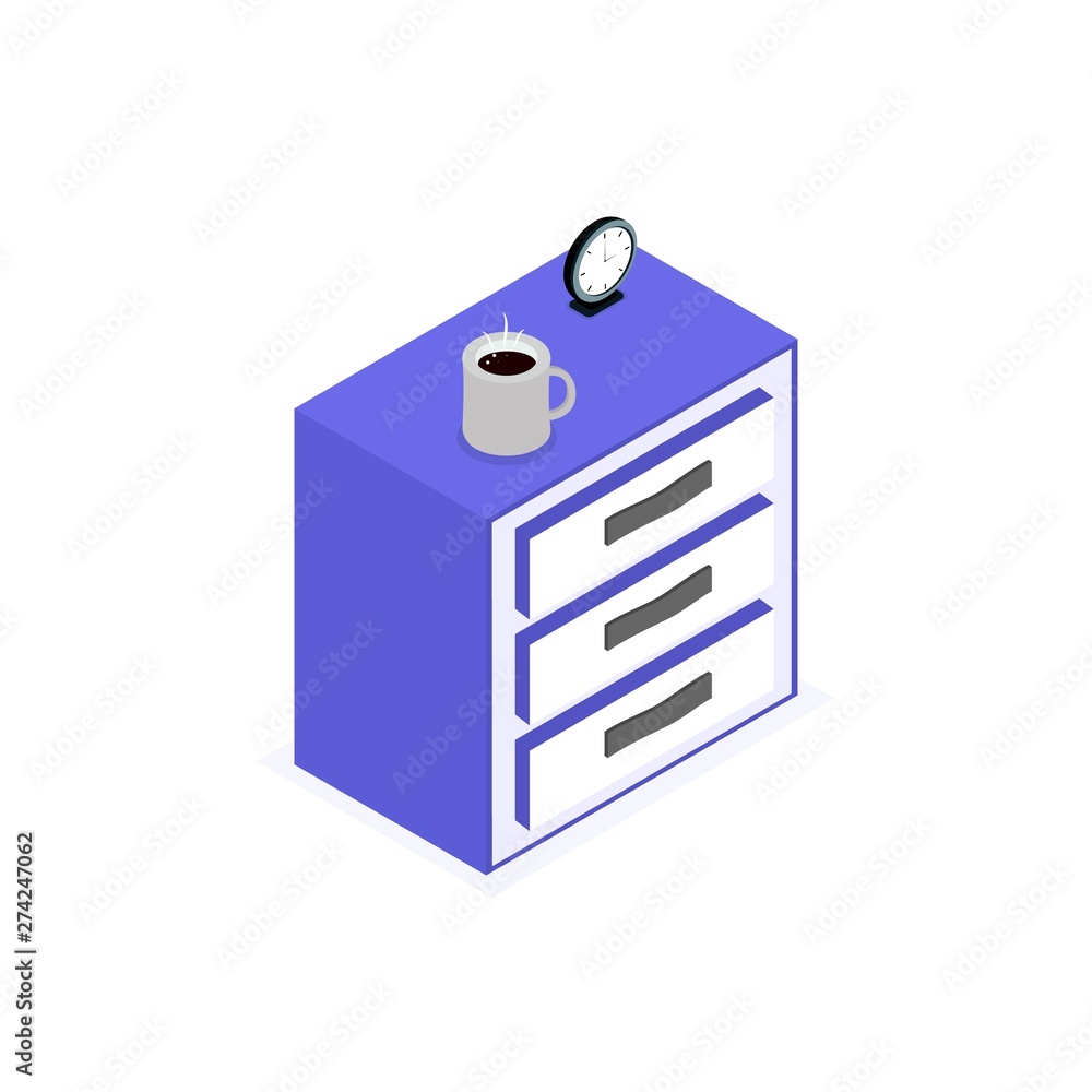 Isolated icon of isometric nightstand Isolated icon of isometric nightstand