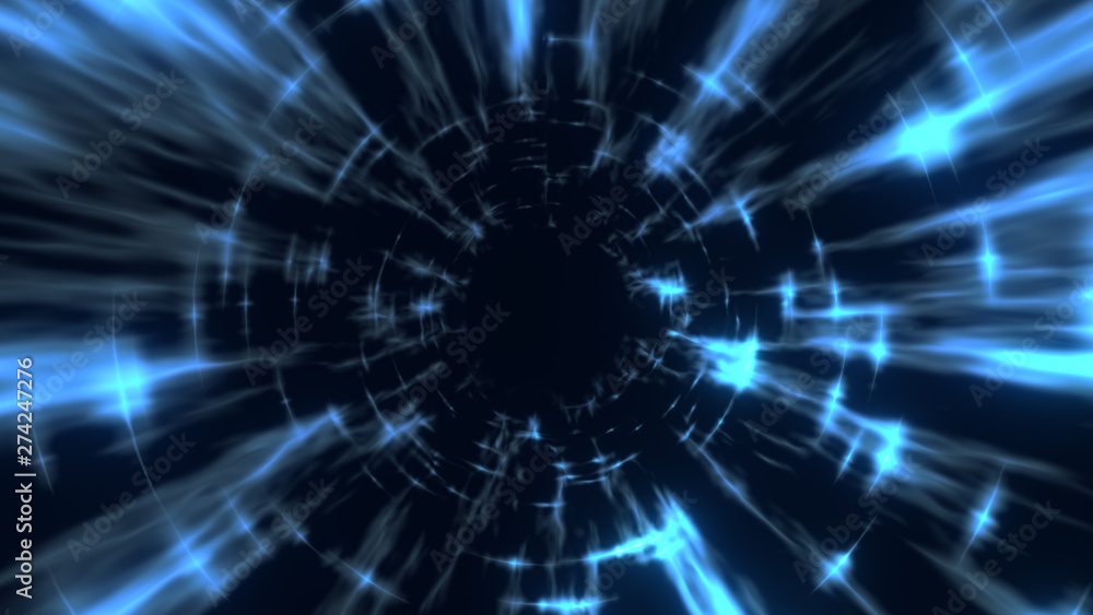 The travel through a blue wormhole filled with star. Warp in science black hole vortex hyperspace tunnel. The travel through a blue wormhole filled with star. Warp in science black hole vortex hyperspace tunnel.