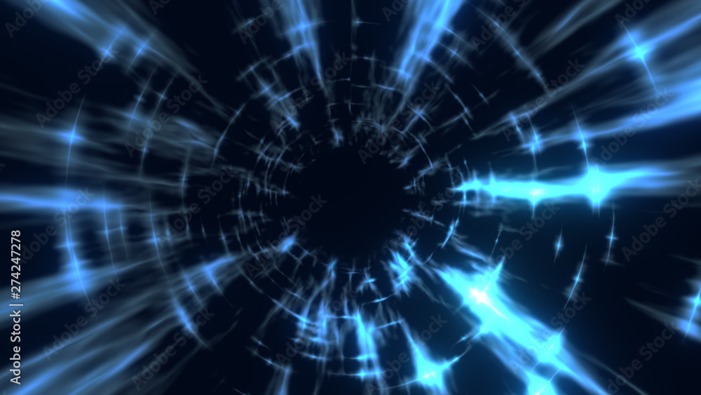 The travel through a blue wormhole filled with star. Warp in science black hole vortex hyperspace tunnel. The travel through a blue wormhole filled with star. Warp in science black hole vortex hyperspace tunnel.