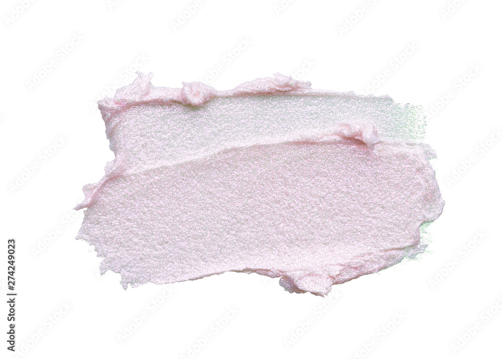 Pearly pink smears and texture of expensive face cream isolated on white background Pearly pink smears and texture of expensive face cream isolated on white background