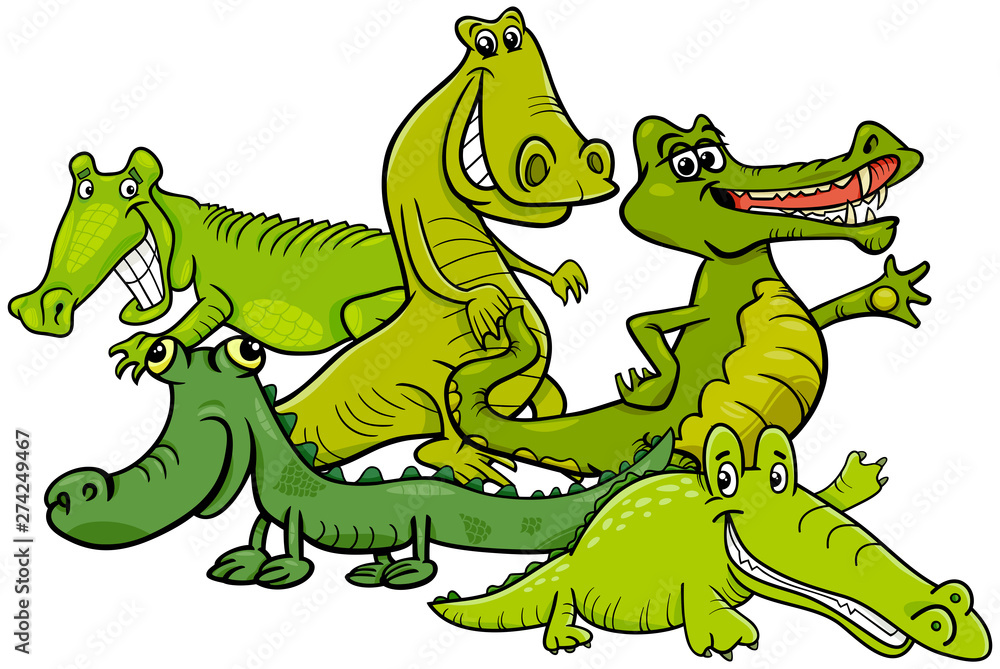 Fototapeta premium Funny crocodiles cartoon animal characters
