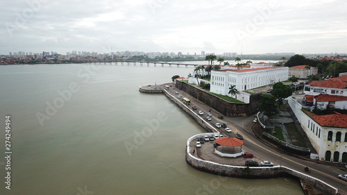 jose sarney bridge and palacio dos leoes, historical building in sao luis do maranhao, brazil.