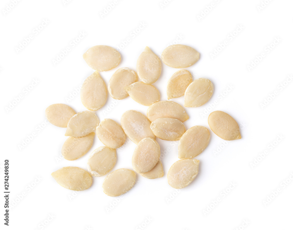 Pumpkin seeds isolated on a white background. top view Pumpkin seeds isolated on a white background. top view