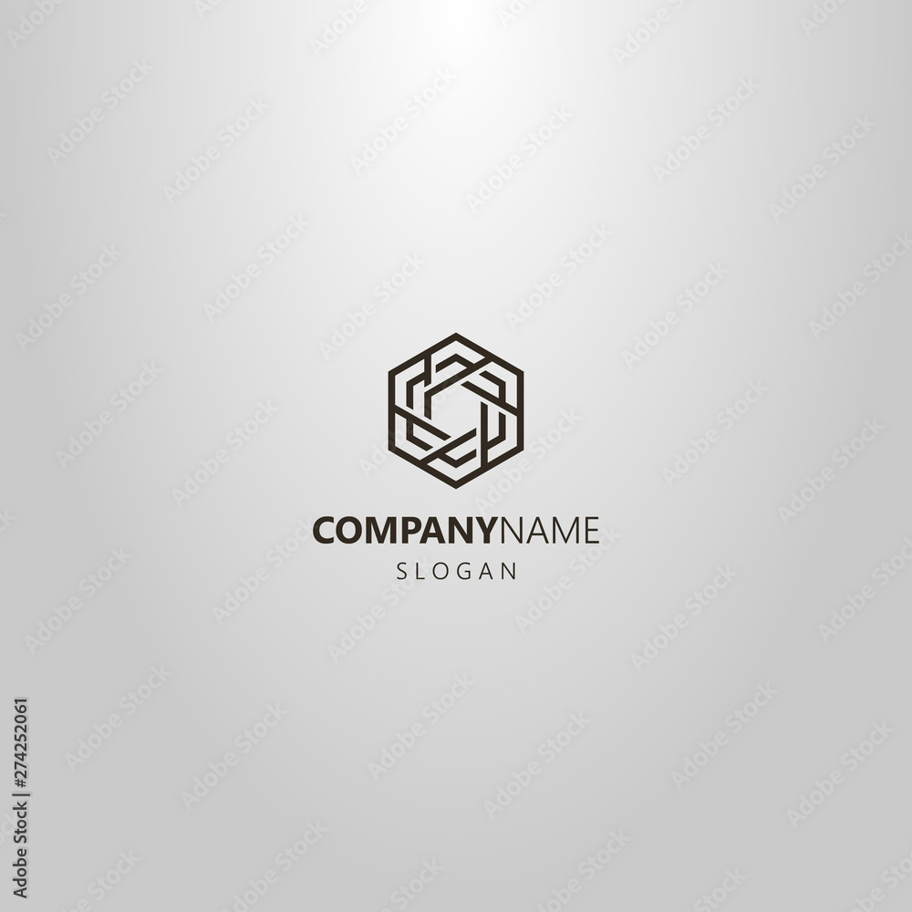 black and white simple vector line art geometric outline logo of abstract hexagonal structure