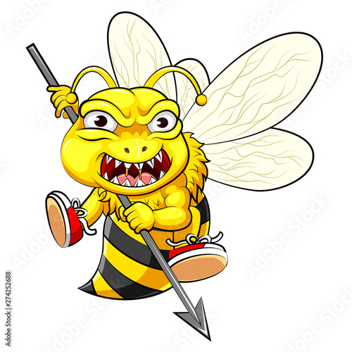 fighter angry bee holding spear