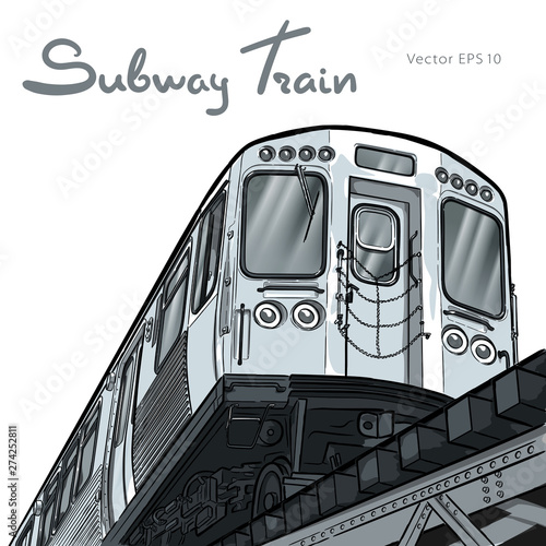 Subway train. Hand drawn sketch vector illustration