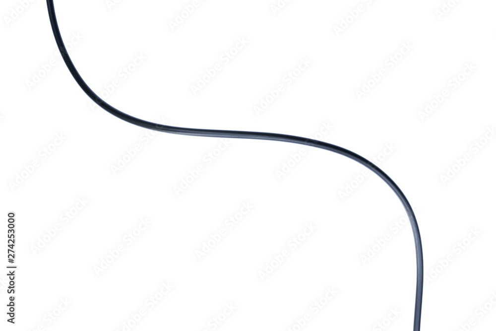 A Black wire cable isolated on a white background abstraction.