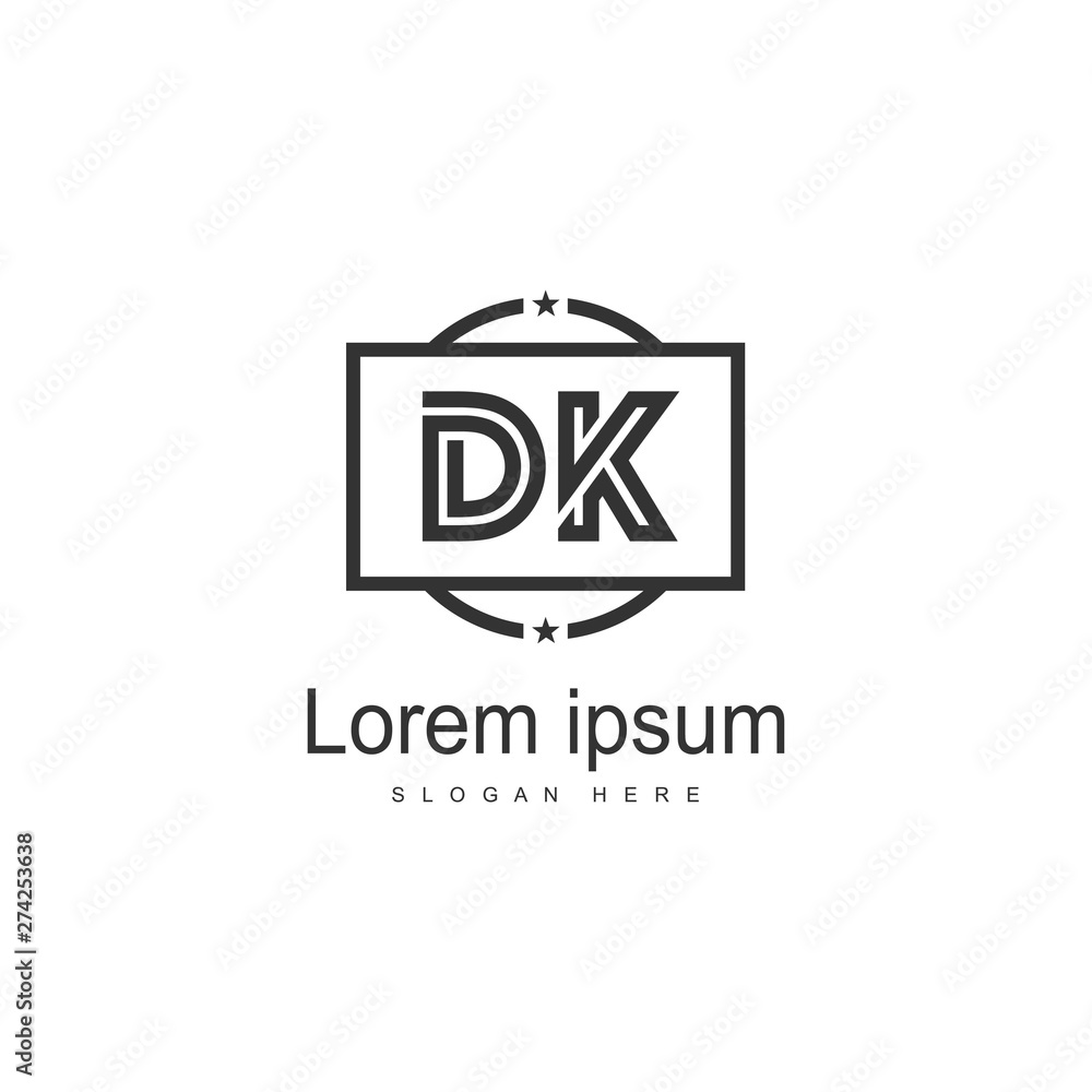 Initial DK logo template with modern frame. Minimalist DK letter logo vector illustration