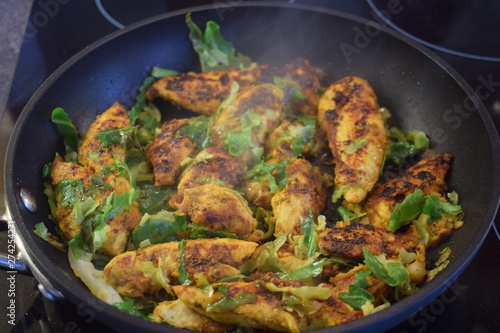 chicken with cabbage greens