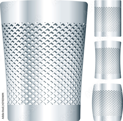 Metallic and shiny waste bin icon in four shapes.