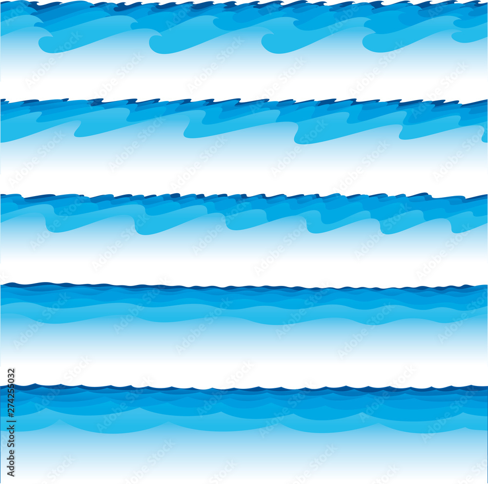 Horizontally seamless five waves bands in blue and white. Horizontally seamless five waves bands in blue and white.