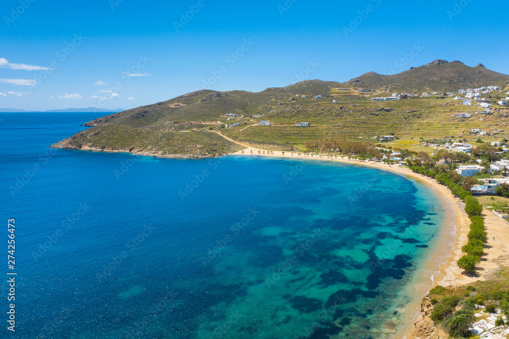 Fototapeta premium curved beach with olive trees with emerald sea in Greece
