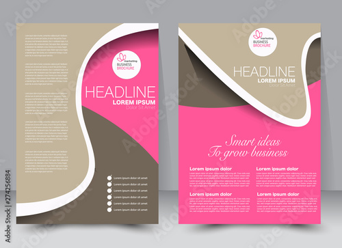 Flyer, brochure, magazine cover template design for education, presentation, website. Pink and brown color. Editable vector illustration.