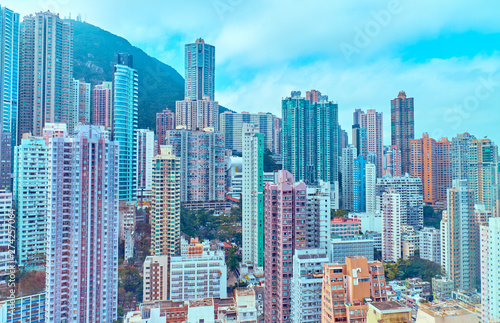 Residential buildings in the city center. Hong Kong. © badahos