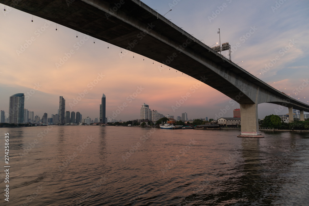 Rama3 bridge cross over Chao phraya river in evening Bangkok, Thailand. Cityscape Concept. Rama3 bridge cross over Chao phraya river in evening Bangkok, Thailand. Cityscape Concept.