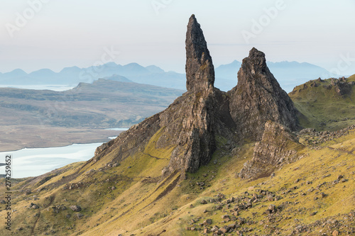 Scenic view at sunsire over Old man Of Storr in Isle of Skye, Scotland. photo