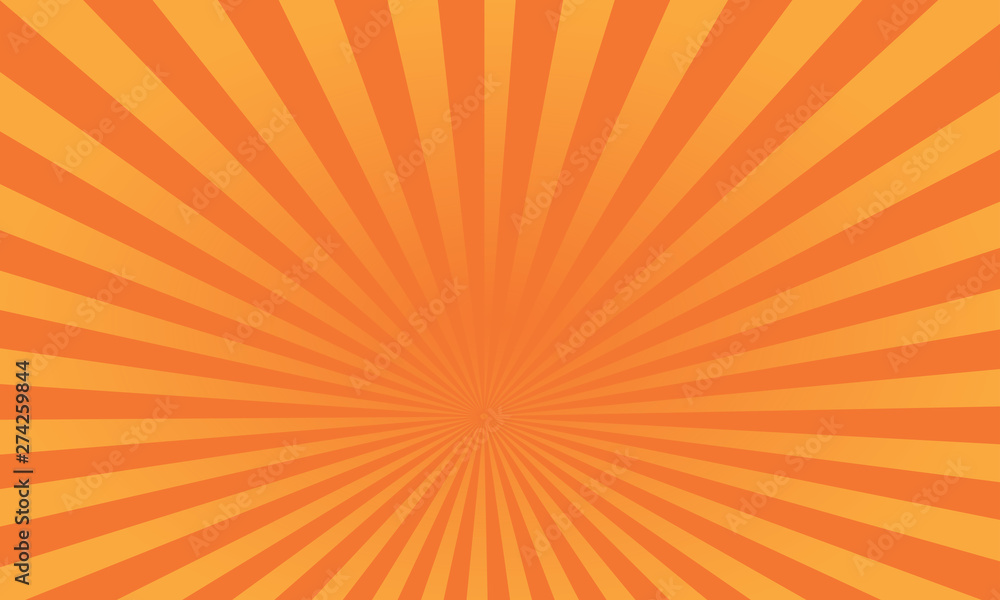 Vector pop art colorful rays background. Yellow and orange