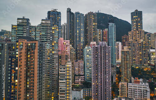 Residential buildings in the city center. Hong Kong.