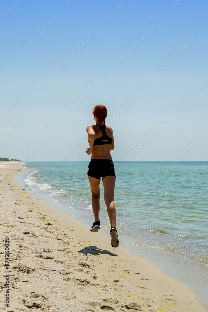girl running seaside girl running seaside