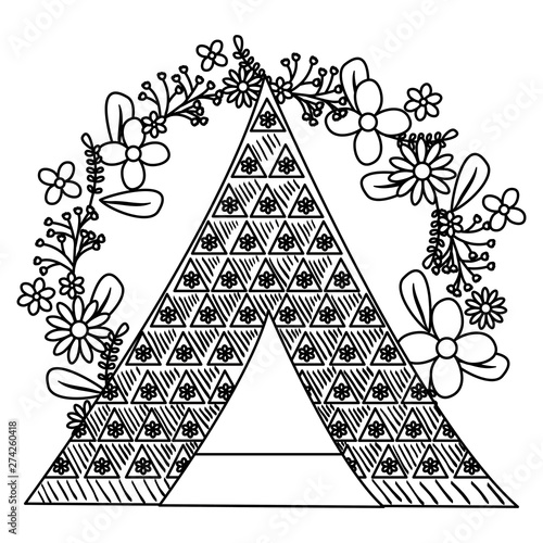 indian tent with flowers pattern and crown