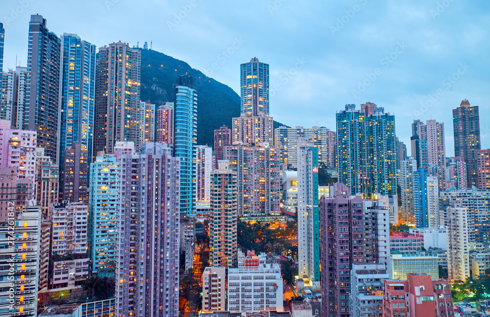 Obraz premium Residential buildings in the city center. Hong Kong.