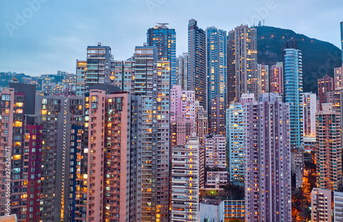 Residential buildings in the city center. Hong Kong. © badahos