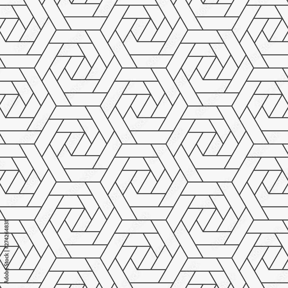 geometric vector pattern, repeating linear hexagon abstract flower,