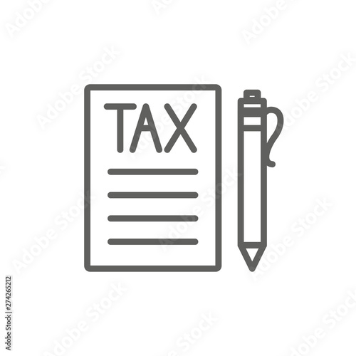 Tax concept with percentage paid, icon and income idea. Flat vector outline illustration.