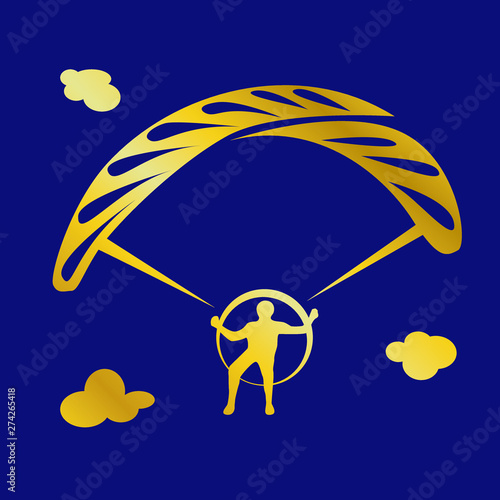  monochrome illustration in black with a man athlete and a parachute