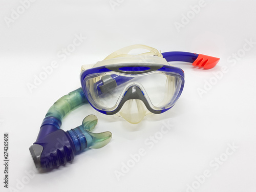 Blue Snorkel for Swimming and Diving Water Sports in White Isolated Background