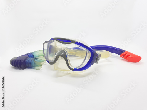 Blue Snorkel for Swimming and Diving Water Sports in White Isolated Background