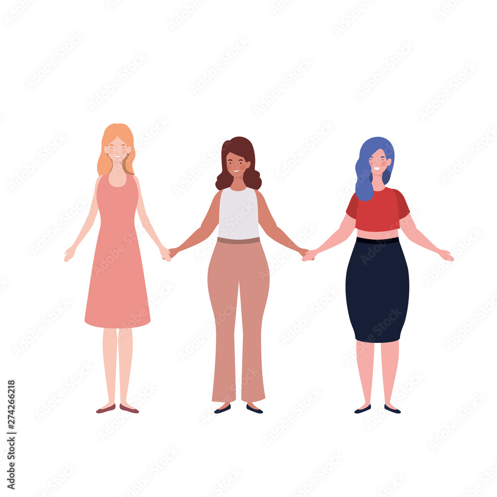 young women standing on white background young women standing on white background