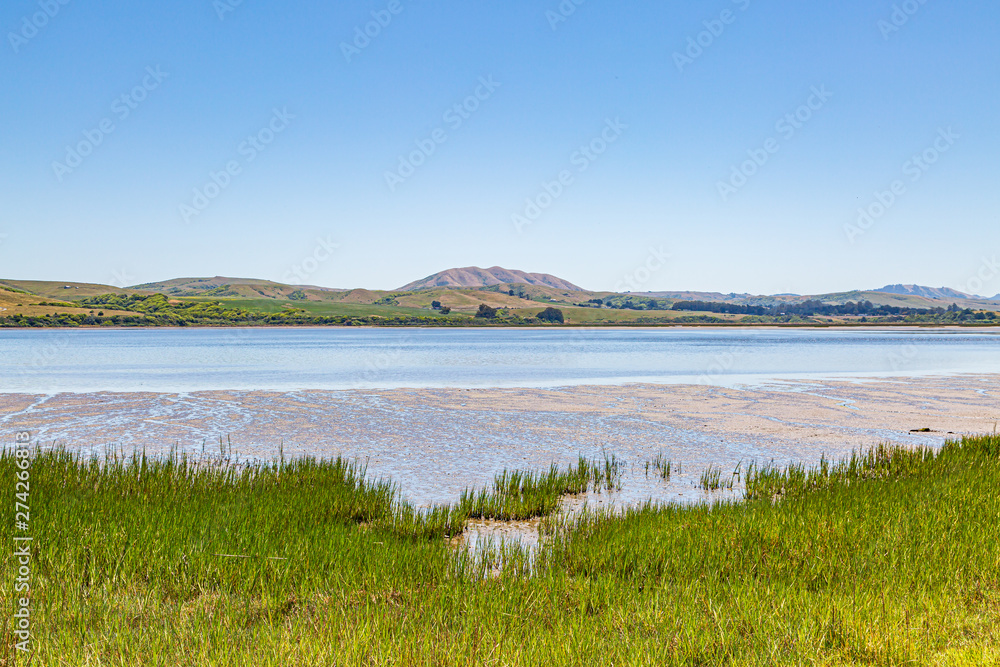 Looking out over Tomales Bay near Point Reyes in California, on a sunny summers day