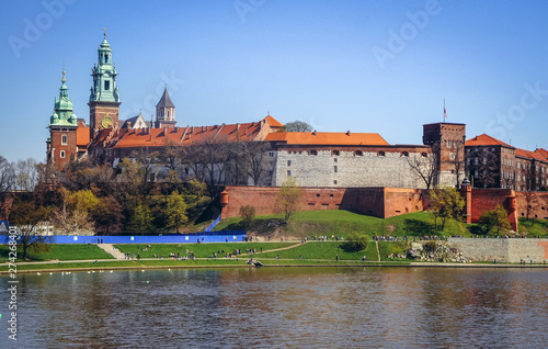 Wawel fortified architectural complex in Cracow city, view with Sandomierz Tower, Poland