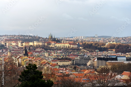 Prague panorama with St. Vitus Cathedral and Prague Castle - the biggest ancient castle in the world and residence of president, Czech Republic © josefkubes