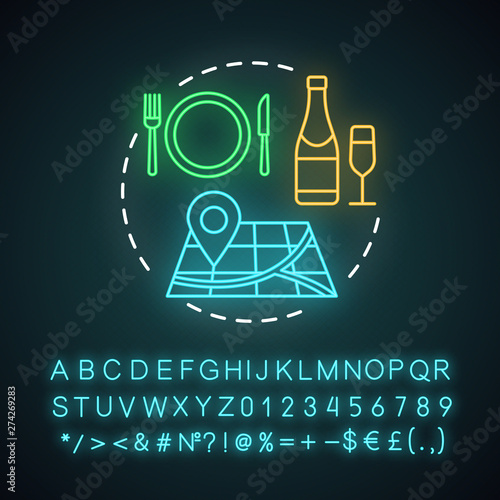 Culinary tour neon light concept icon