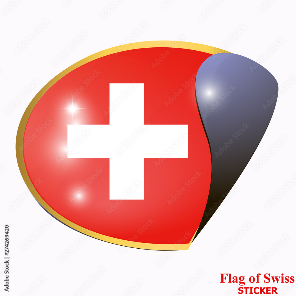 Obraz premium Bright button with flag of Swiss. Swiss National Day background. Bright illustration with flag and white background.