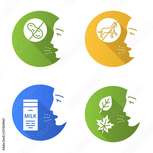 Allergies flat design long shadow glyph icons set
