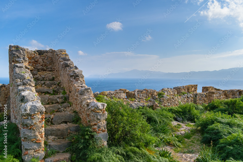 Ruins on top of Monemvasia old fortress, Greece