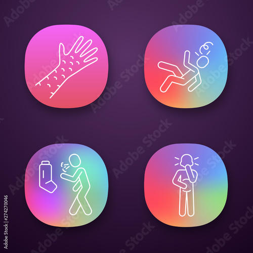 Infection, allergy symptoms app icons set