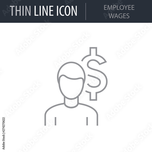 Symbol of Employee Wages Thin line Icon of Corporate Managemen. Stroke Pictogram Graphic for Web Design. Quality Outline Vector Symbol Concept. Premium Mono Linear Beautiful Plain Laconic Logo