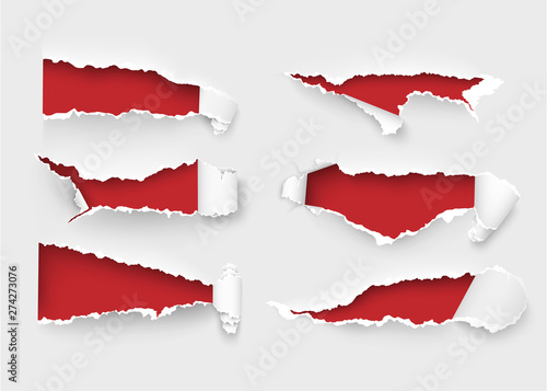 Torn ripped paper vector template, sides with ripped edges on realistic paper background. Ripped side set of banners for web and print and space for text.