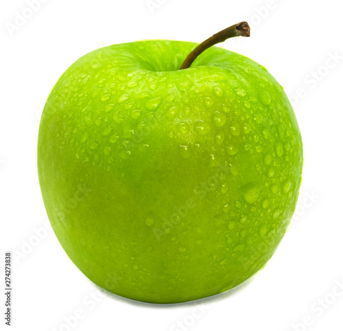 Fresh Green Apple Isolated on White Background with water drop.
