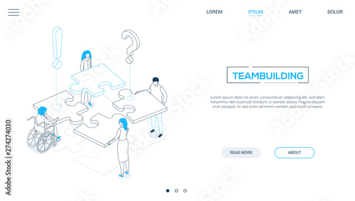 Teambuilding - line design style isometric web banner