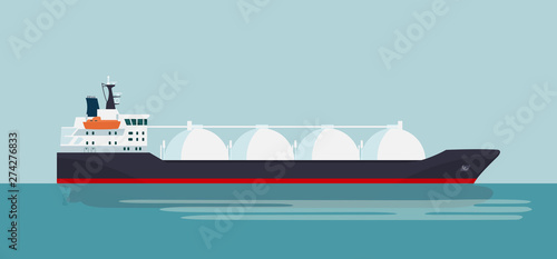 Gas carrier ship isolated. Vector flat style illustration.