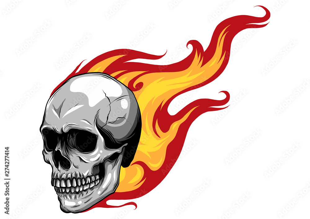 Fototapeta Skull on Fire with Flames Vector Illustration